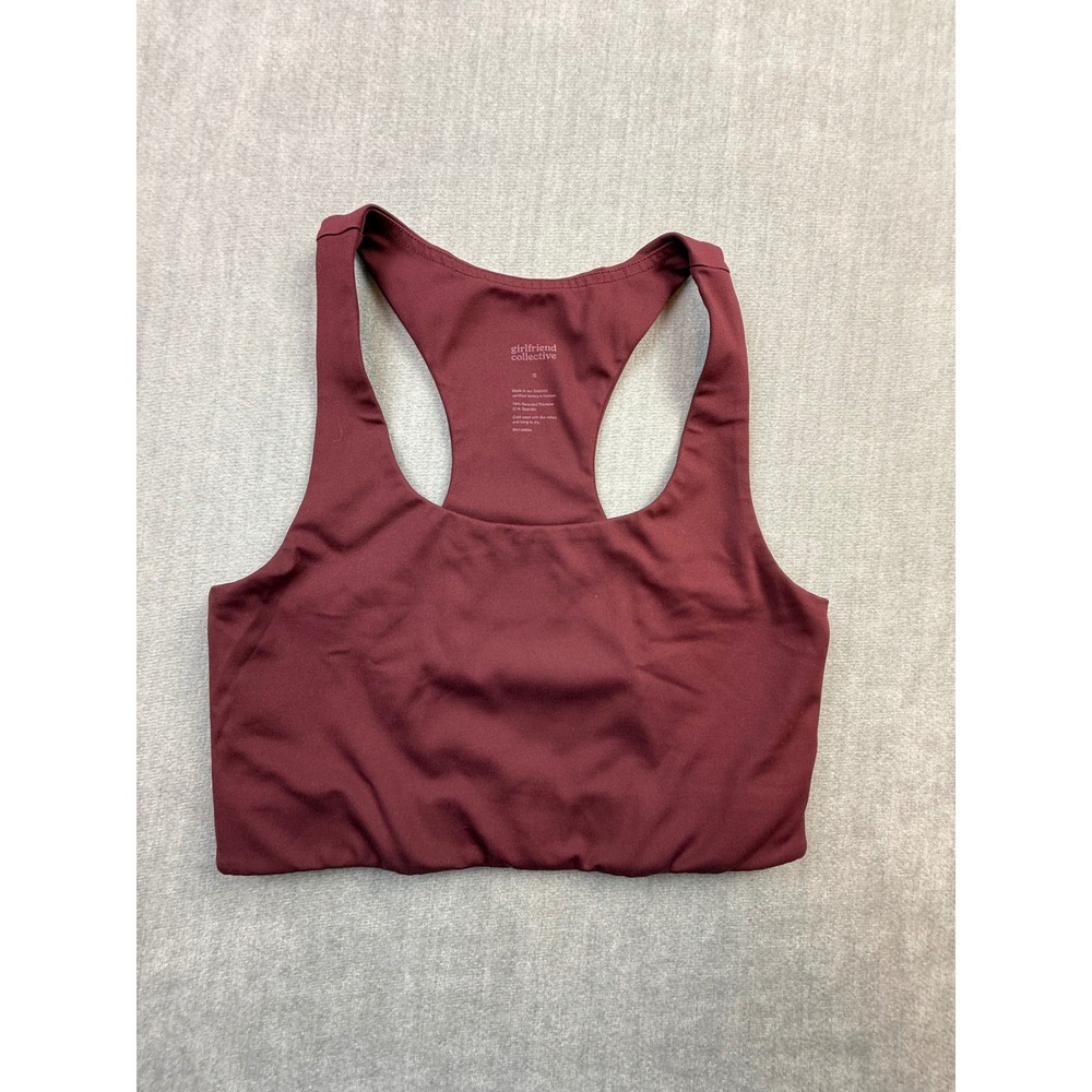 Girlfriend Collective Paloma‎ Racerback Sports Bra Burgundy Plum Small #1002
